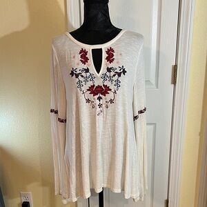 Miami Cream Tunic with Red and Blue Embroidery